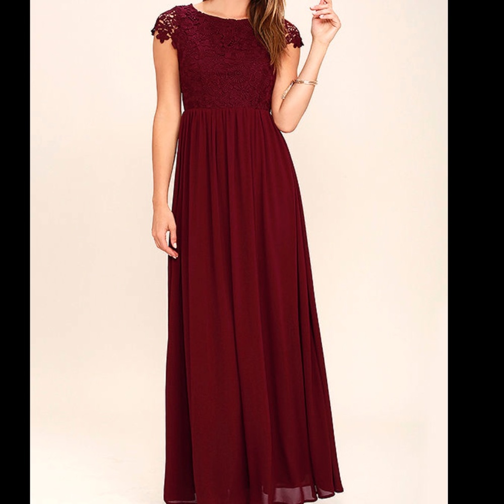 Lulu’s The Greatest Burgundy Lace Maxi Dress